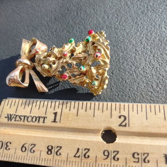 Christmas Bell Pin Brooch Holiday Jewelry Vintage Distressed - Picture 3 of 3